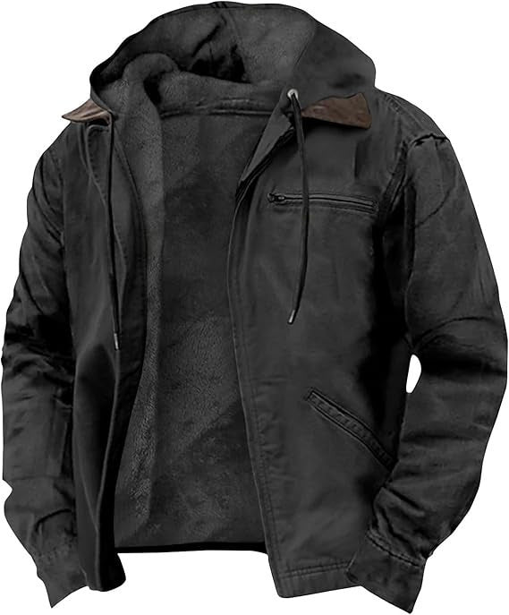Homem Jaqueta com Capuz Forro Polar Fecho Zip