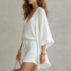 Conjunto de shorts para mulher | Top, shorts e camiseta | Algodão-linho