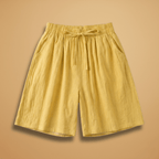 Shorts feminino algodão relaxed fit com cós elástico e cordão regulável