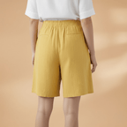 Shorts feminino algodão relaxed fit com cós elástico e cordão regulável