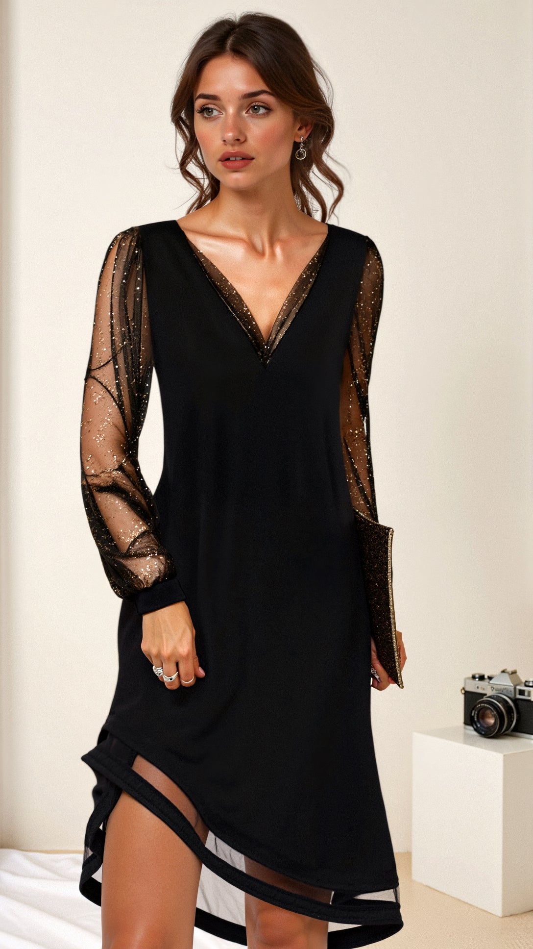 Vestido Longo Feminino com Tecido Brilhante para Festa
