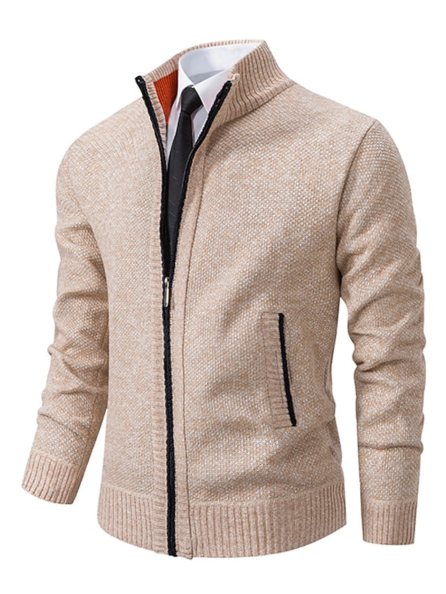 Esme | Homem Cardigan Malha Canelada Fecho Completo Gola Alta
