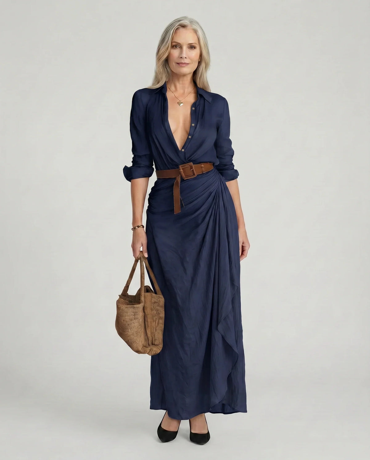 Embla | Vestido Longo Chemisier Feminino com Cinto