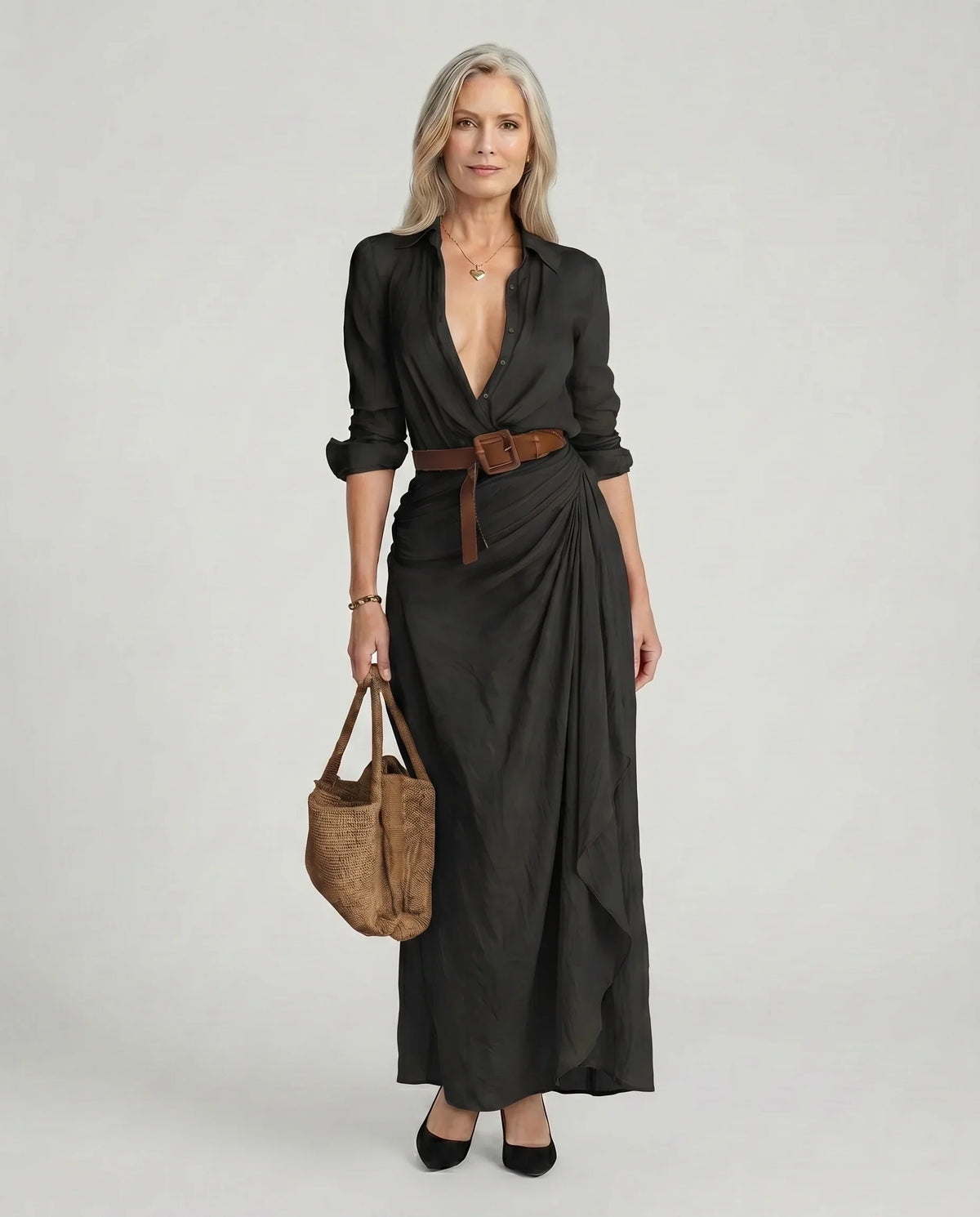 Embla | Vestido Longo Chemisier Feminino com Cinto