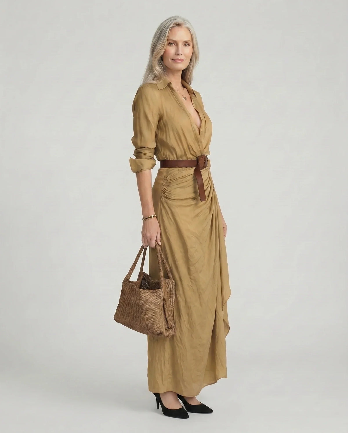 Embla | Vestido Longo Chemisier Feminino com Cinto