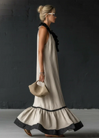 Vestido Longo Mulher com Volantes Gola Halter