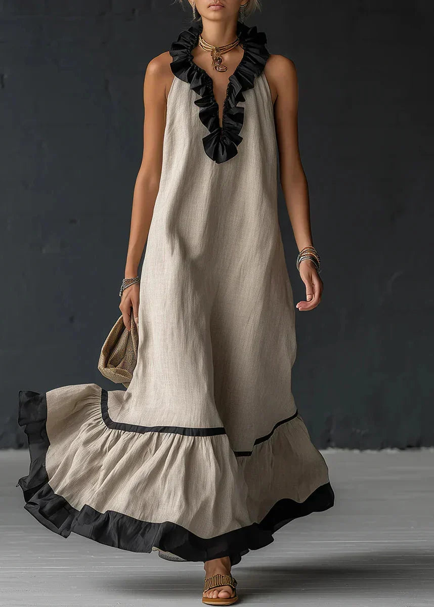 Vestido Longo Mulher com Volantes Gola Halter
