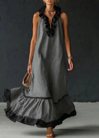 Vestido Longo Mulher com Volantes Gola Halter
