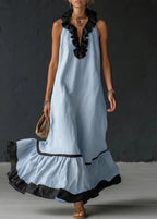 Vestido Longo Mulher com Volantes Gola Halter