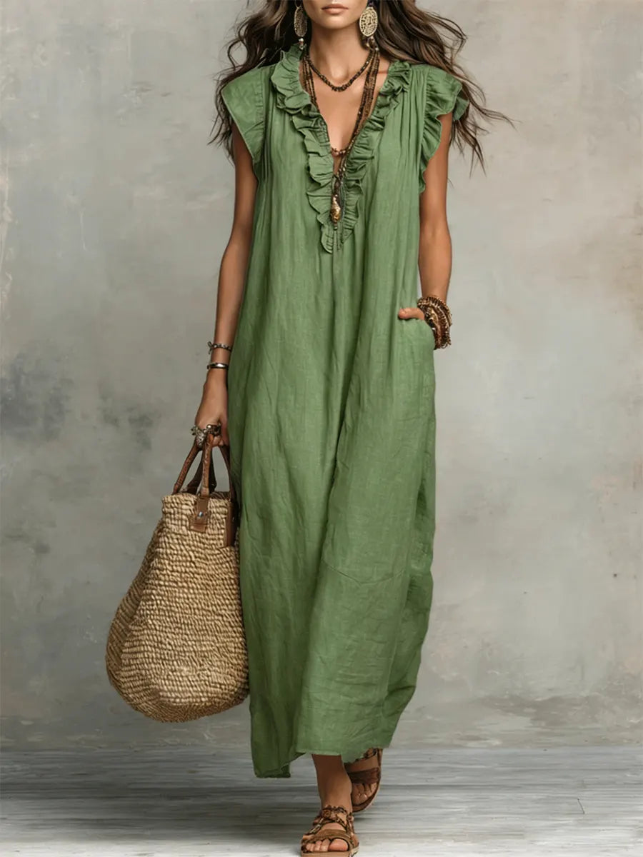 Ottoline | Vestido Longo Feminino Linho Boho