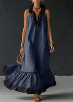 Vestido Longo Mulher com Volantes Gola Halter