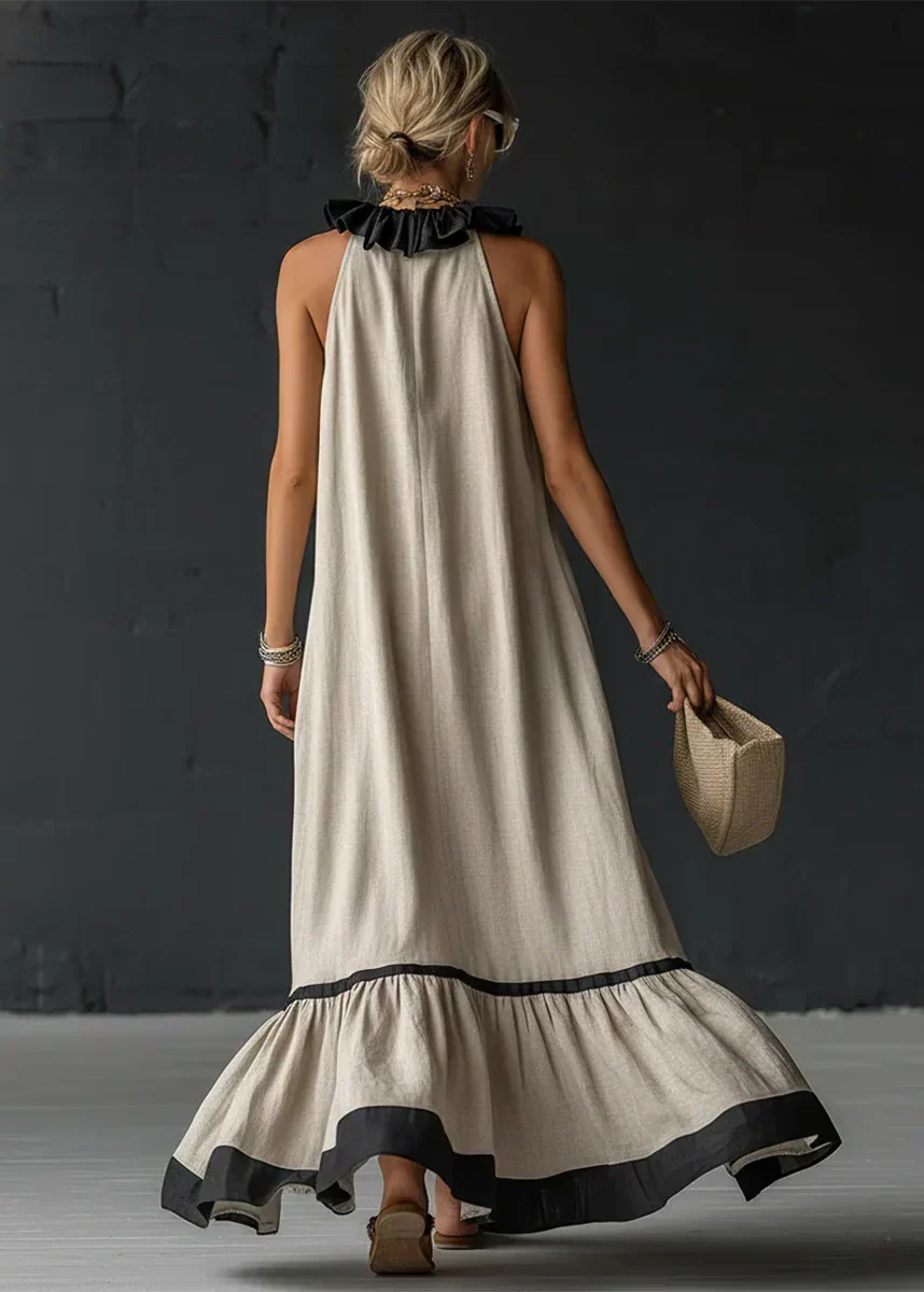 Vestido Longo Mulher com Volantes Gola Halter