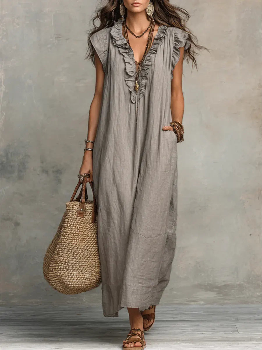 Ottoline | Vestido Longo Feminino Linho Boho