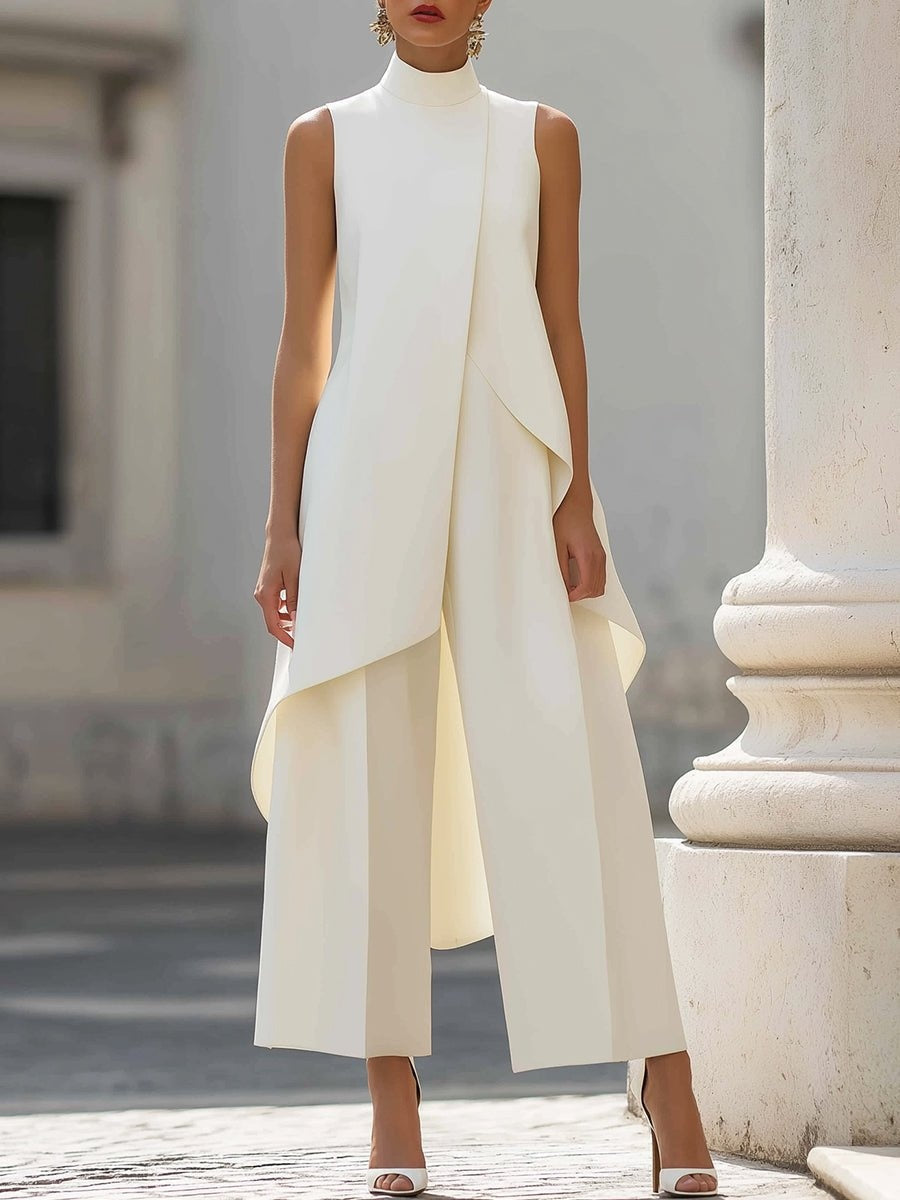 Conjunto Mulher Gola Alta | Blusa Assimétrica e Calças Palazzo