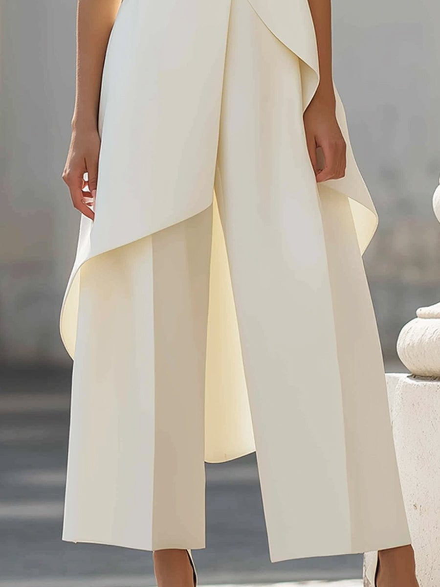 Conjunto Mulher Gola Alta | Blusa Assimétrica e Calças Palazzo