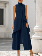 Conjunto Mulher Gola Alta | Blusa Assimétrica e Calças Palazzo