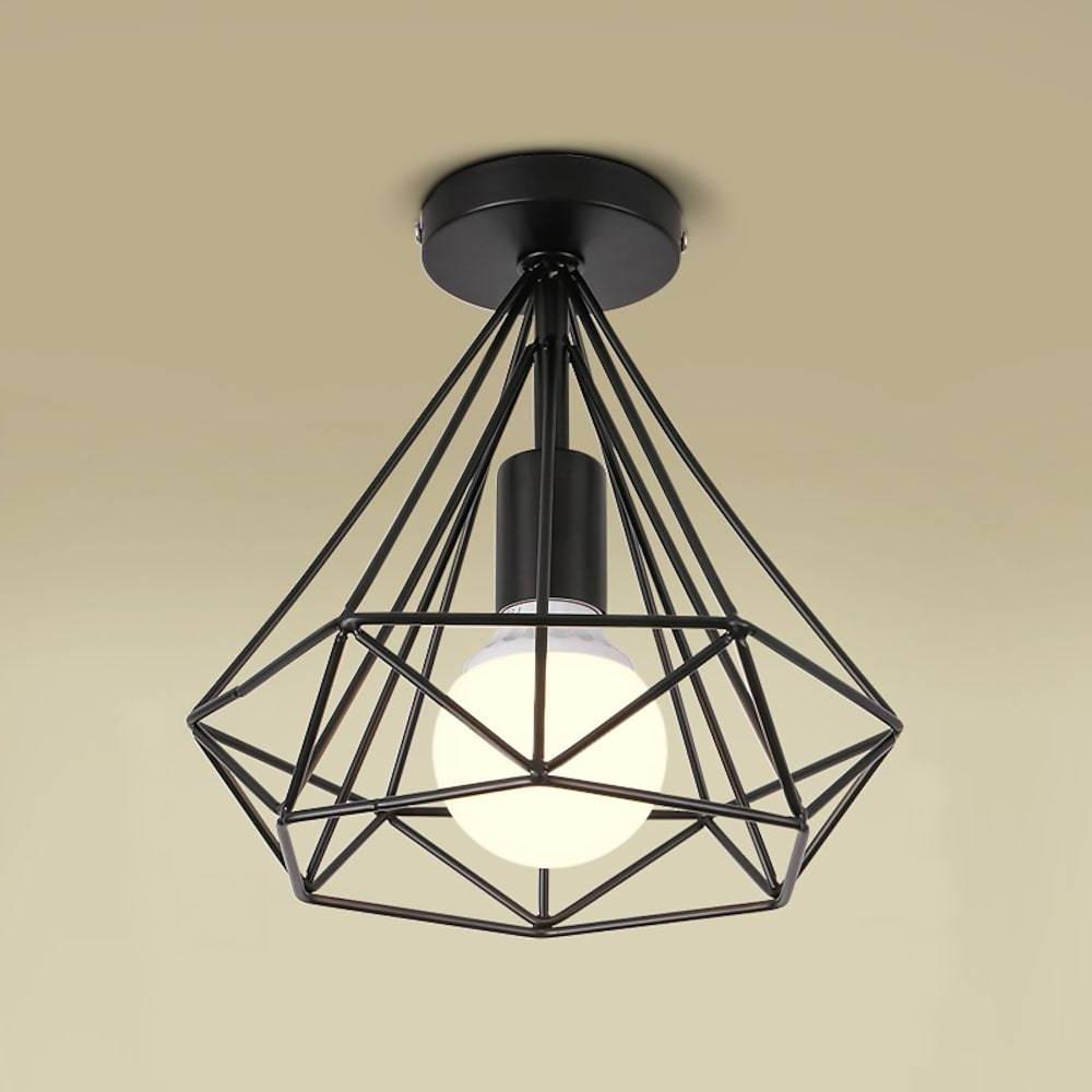 Yasmin | Candeeiro de Teto LED Retro | Gaiola Geométrica Metal | Preto, 9W