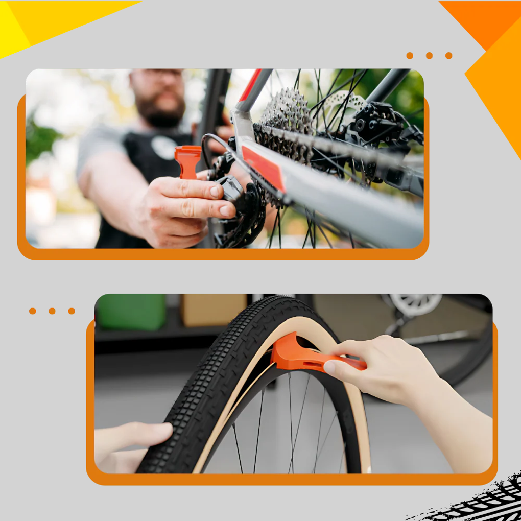 Desmontador de pneu bicicleta conjunto com gancho para raios em plástico reforçado