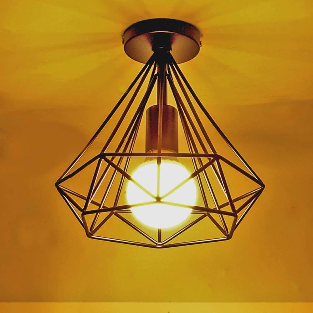 Yasmin | Candeeiro de Teto LED Retro | Gaiola Geométrica Metal | Preto, 9W