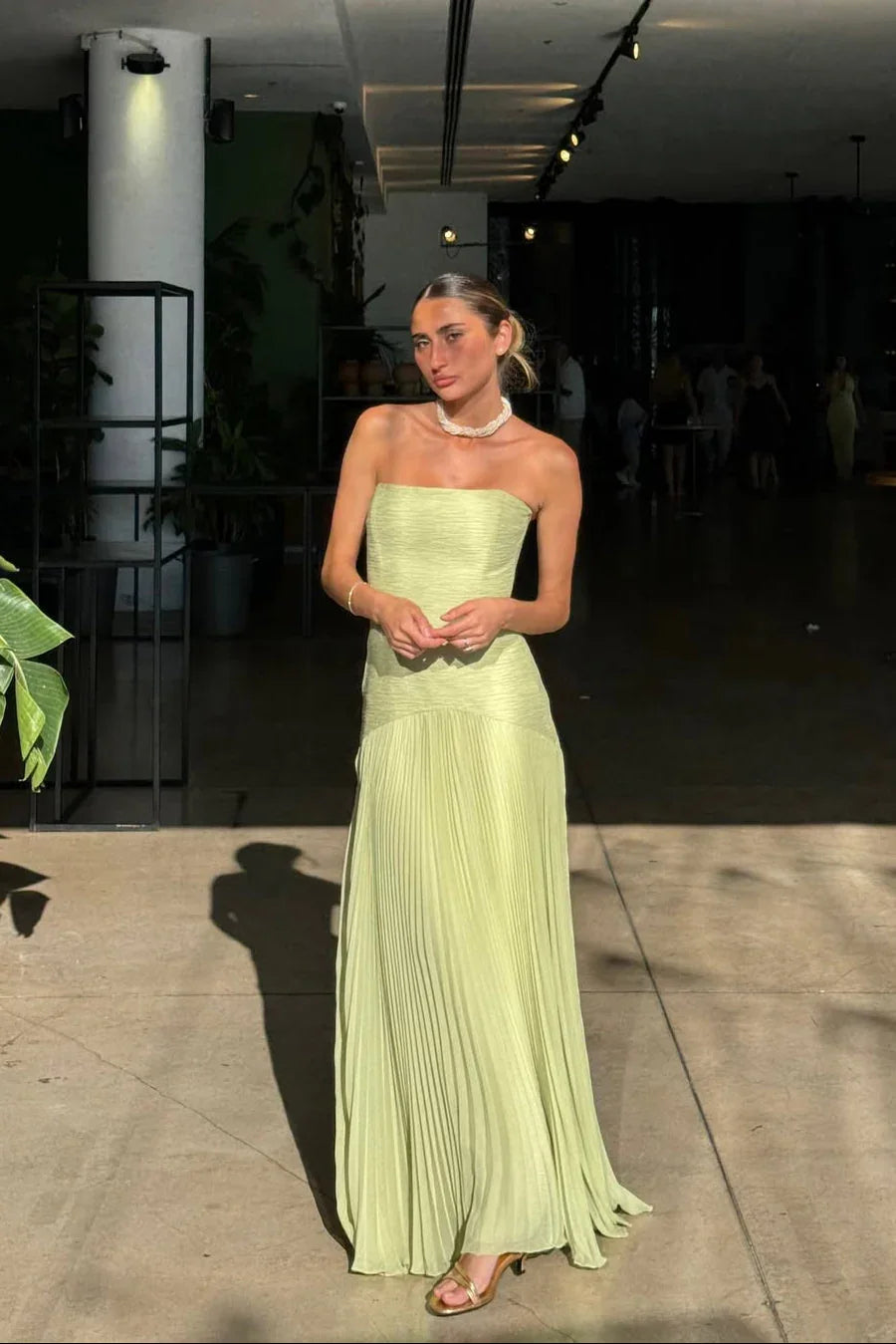 Juno | Vestido Maxi Feminino Sem Alças Plissado