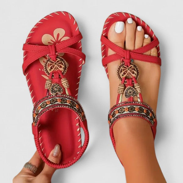 Saoirse | Sandálias Ortopédicas Femininas T-Strap Boho
