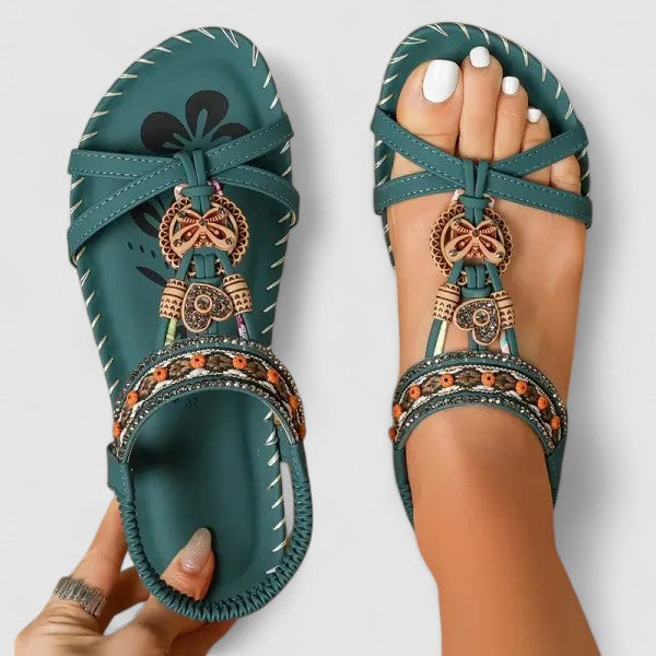 Saoirse | Sandálias Ortopédicas Femininas T-Strap Boho