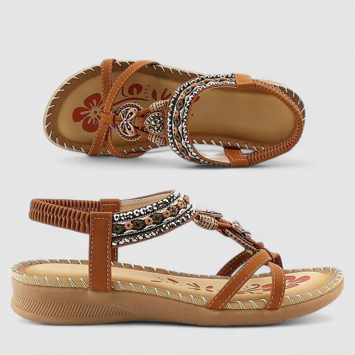 Saoirse | Sandálias Ortopédicas Femininas T-Strap Boho