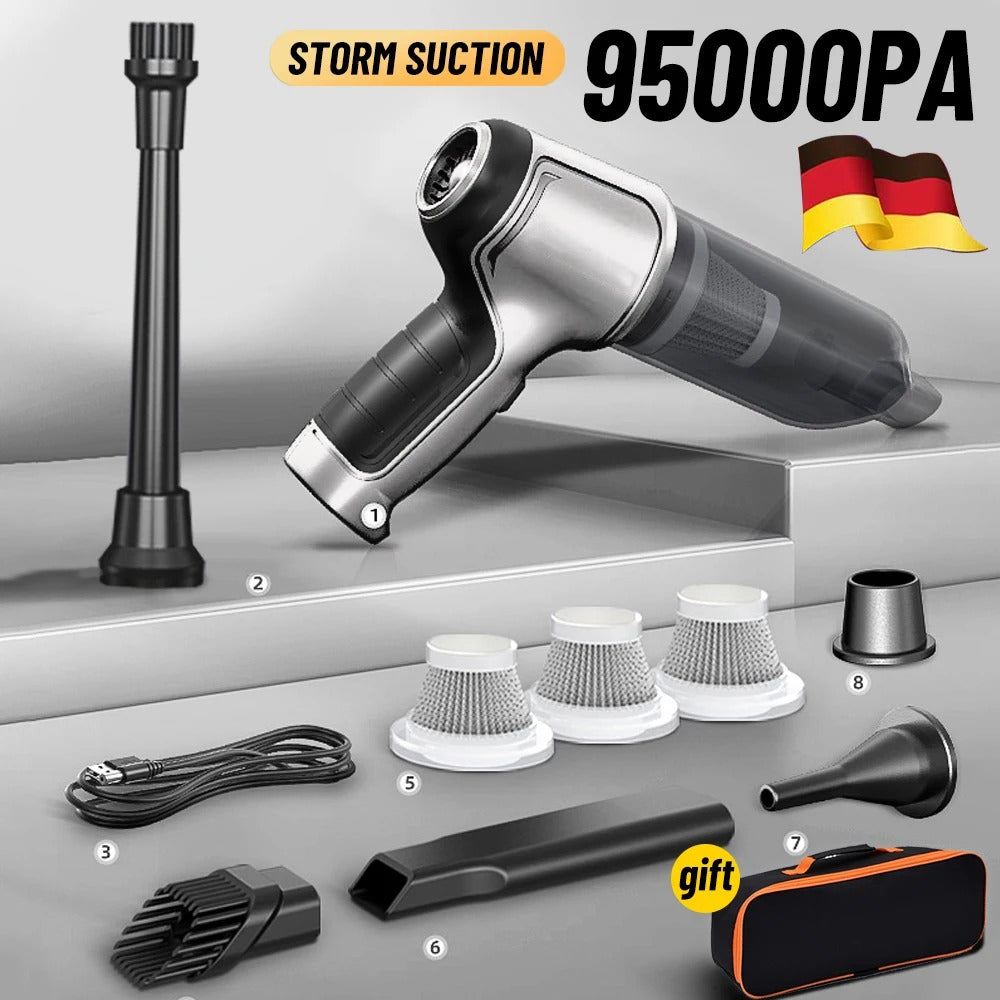 Aspirador portátil sem fio para carro 95000Pa motor brushless cor prata