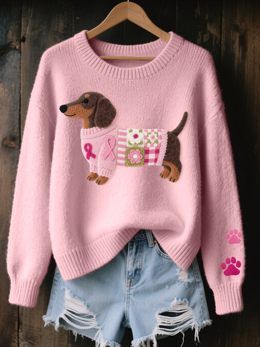 Sweater Feminino de Tricot | Motivo Salsicha, Patchwork | Estilo Casual