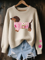 Zinnia | Camisola Tricot Motivo Dachshund Feltro
