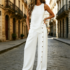 Ximena | Conjunto Feminino Blusa Sem Mangas e Calça Wide Leg