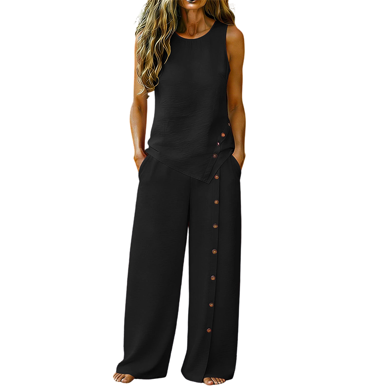 Ximena | Conjunto Feminino Blusa Sem Mangas e Calça Wide Leg