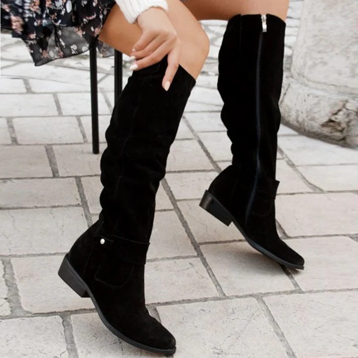 Botas Slouchy Femininas | Camurça, Salto Baixo | Confortável