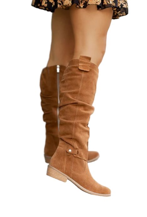 Botas Slouchy Femininas | Camurça, Salto Baixo | Confortável