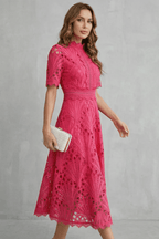 Sorrel | Vestido Midi Renda Floral Decote Alto Linha A