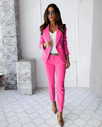 Pearl | Mulher Fato Blazer Duplo Abotoamento Calças Perna Larga