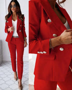 Pearl | Mulher Fato Blazer Duplo Abotoamento Calças Perna Larga
