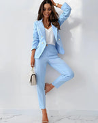 Pearl | Mulher Fato Blazer Duplo Abotoamento Calças Perna Larga