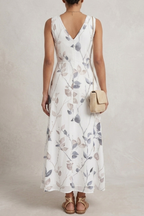 Vestido Longo para Convidada | Estampado Floral, Decote em V, Sem Mangas