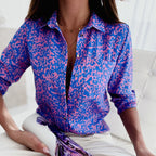 Sage | Blusa Feminina Cetim Estampada Gola Solapa Manga Longa
