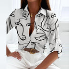Sage | Blusa Feminina Cetim Estampada Gola Solapa Manga Longa