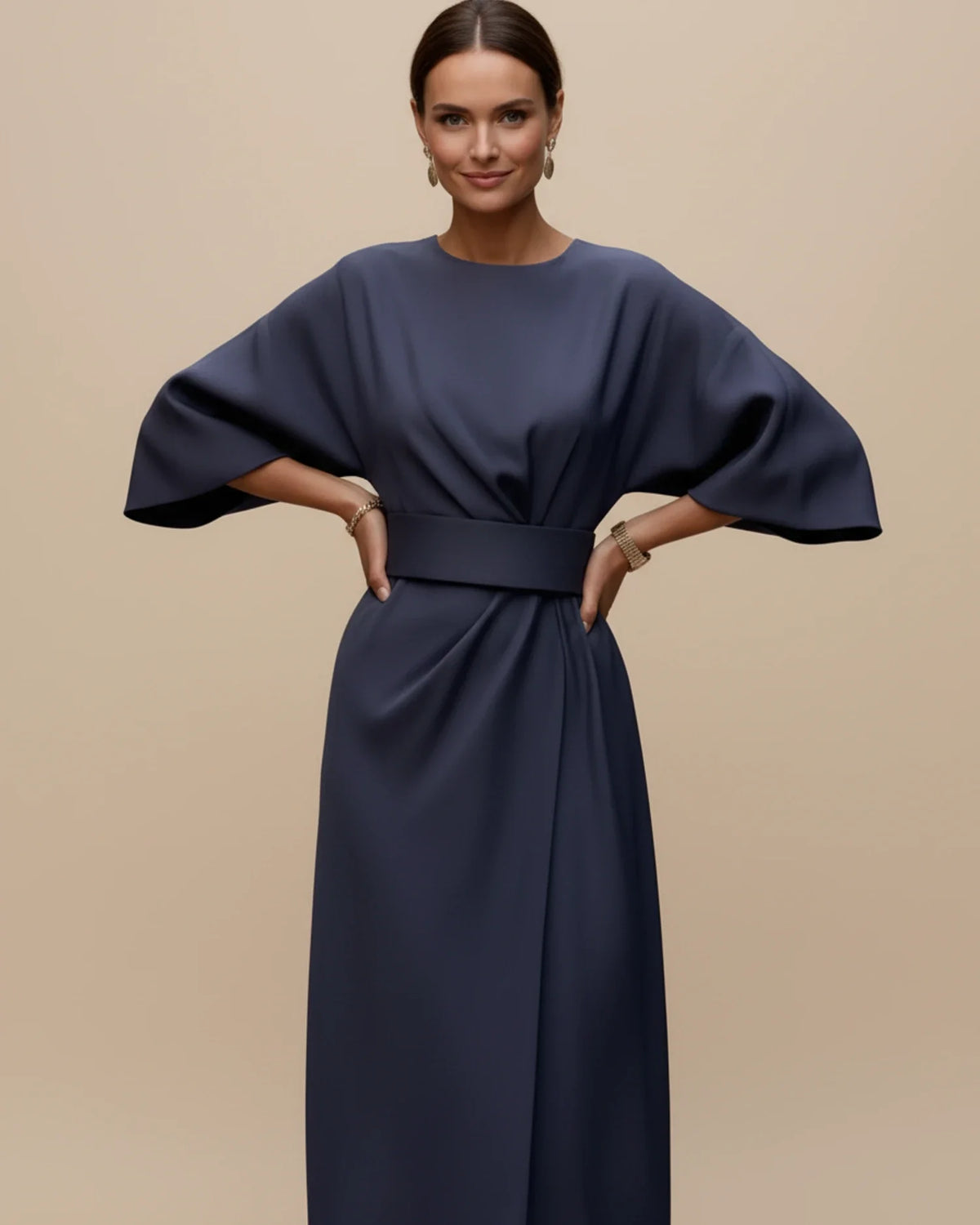 Vestido Midi Feminino Wrap Mangas Bufantes