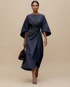 Vestido Midi Feminino Wrap Mangas Bufantes