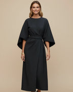 Vestido Midi Feminino Wrap Mangas Bufantes
