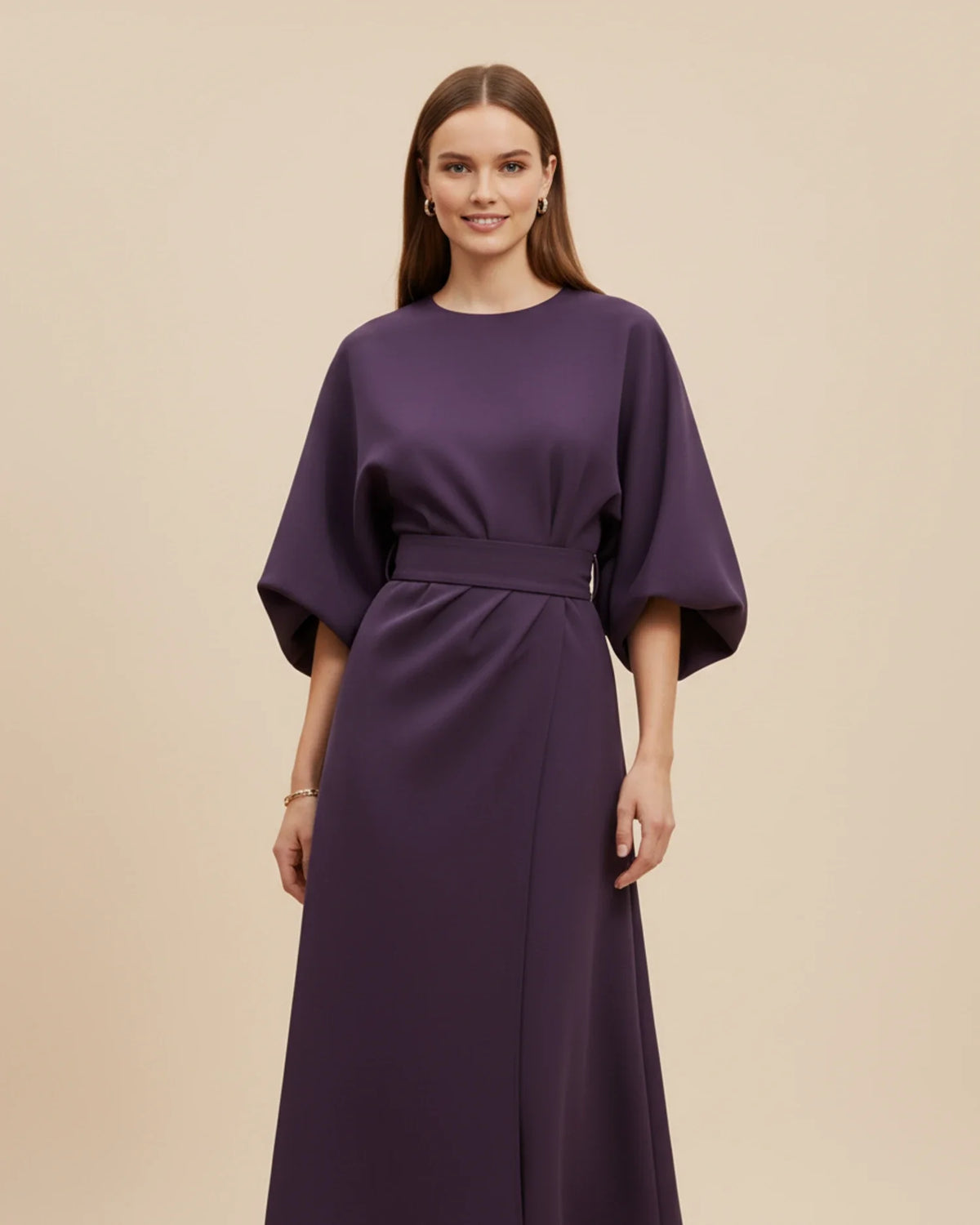 Vestido Midi Feminino Wrap Mangas Bufantes
