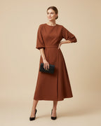 Vestido Midi Feminino Wrap Mangas Bufantes