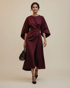 Vestido Midi Feminino Wrap Mangas Bufantes