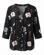 Veda | Blusa Feminina Floral Decote V Manga Três Quartos