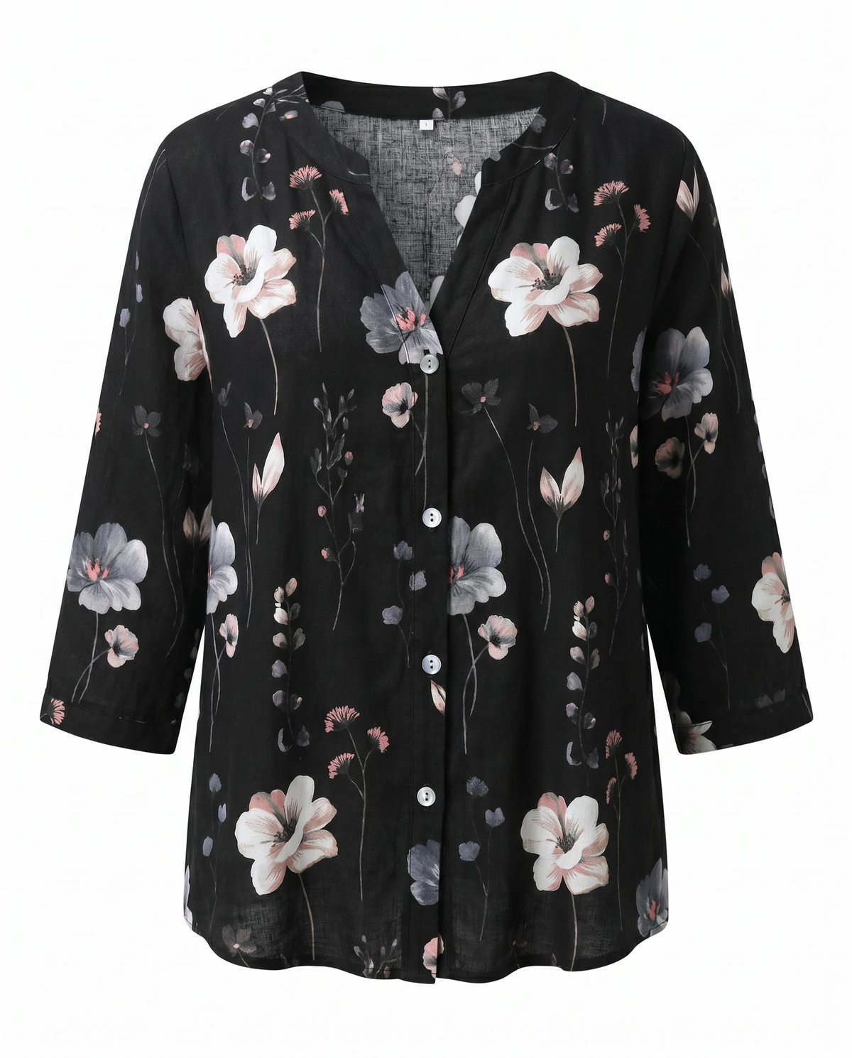 Veda | Blusa Feminina Floral Decote V Manga Três Quartos