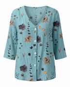 Veda | Blusa Feminina Floral Decote V Manga Três Quartos